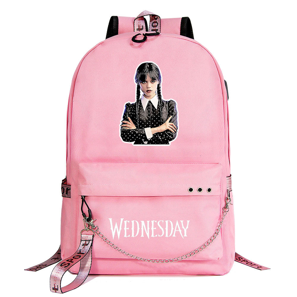 Wednesday Addams USB Charging Backpack Schoolbag Notebook Bag Gifts for Kids Students