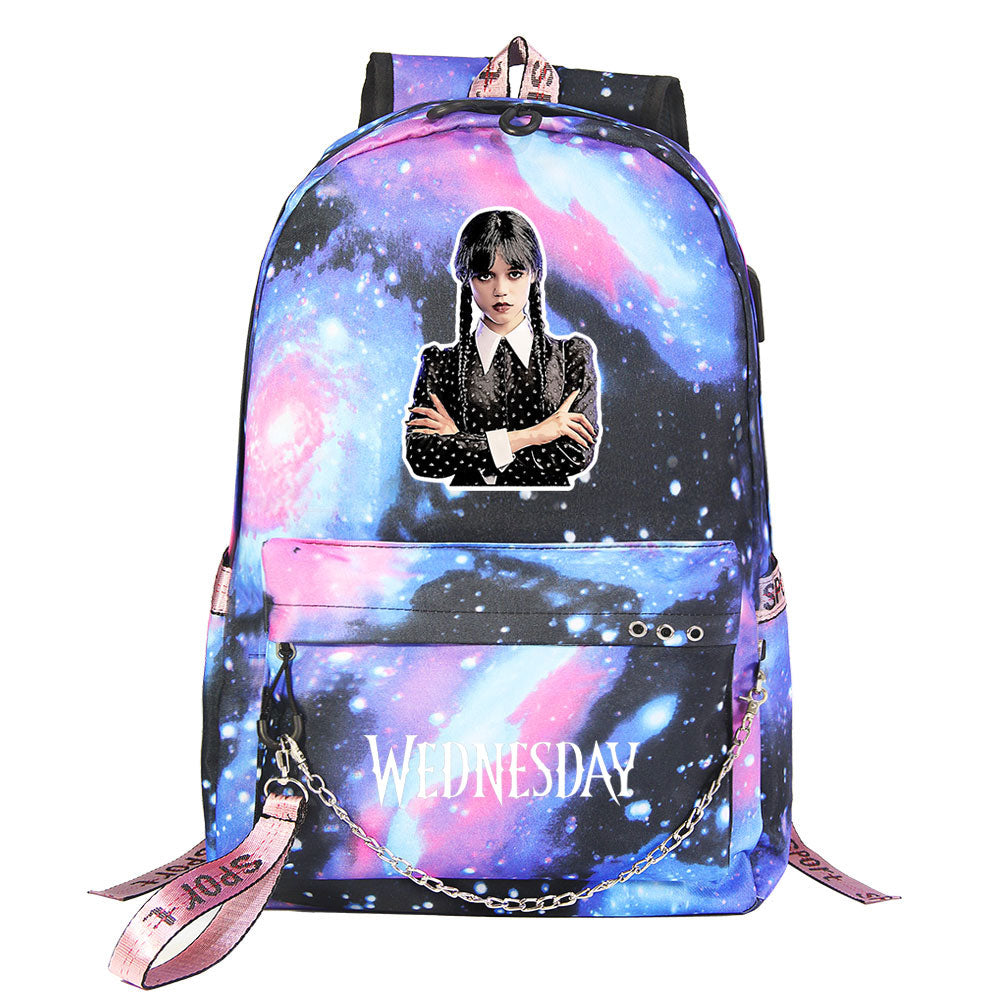 Wednesday Addams USB Charging Backpack Schoolbag Notebook Bag Gifts for Kids Students
