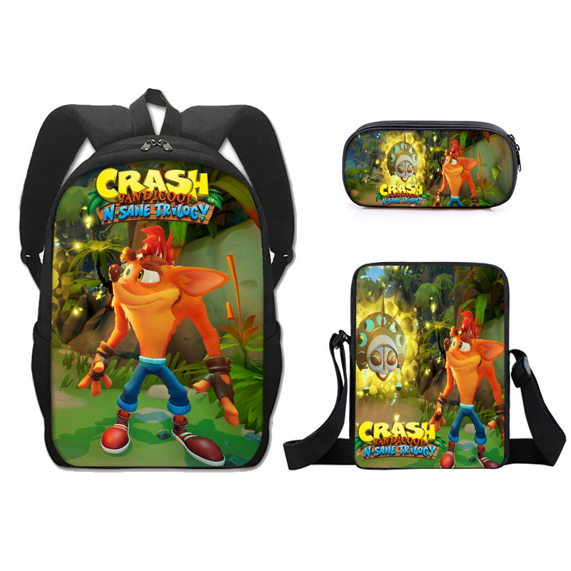 Crash Bandicoot Schoolbag Backpack Lunch Bag Pencil Case Set Gift for Kids Students
