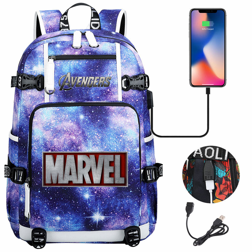 Avengers Superhero USB Charging Backpack School NoteBook Laptop Travel Bags