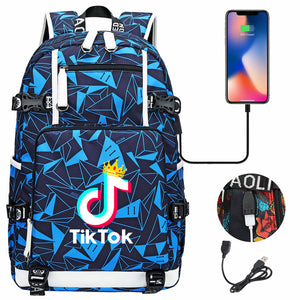 Tik Tok #3 USB Charging Backpack School NoteBook Laptop Travel Bags