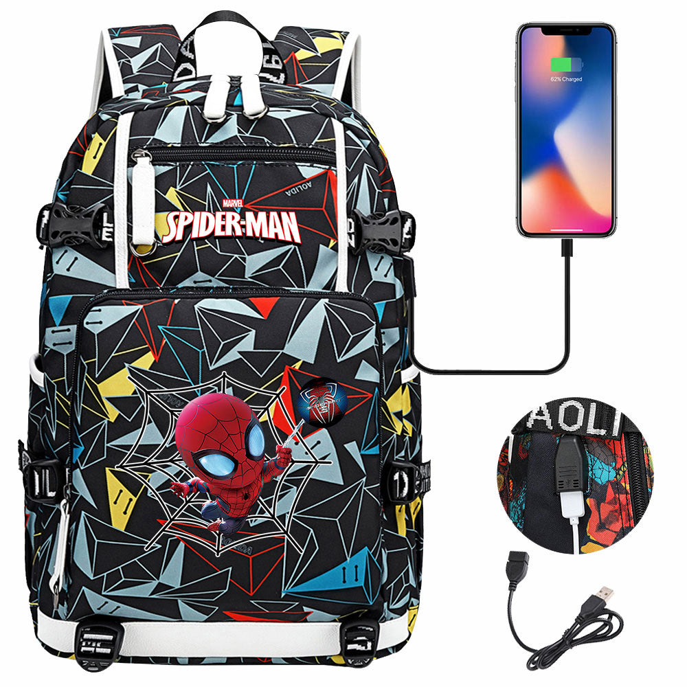 Spiderman Superhero Gwen Miles Morales  USB Charging Backpack School NoteBook Laptop Travel Bags