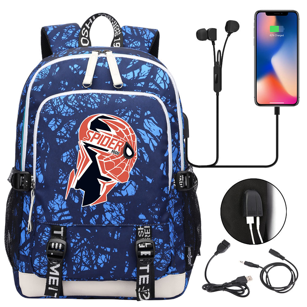 Spiderman Superhero USB Charging Backpack School Note Book Laptop Travel Bags