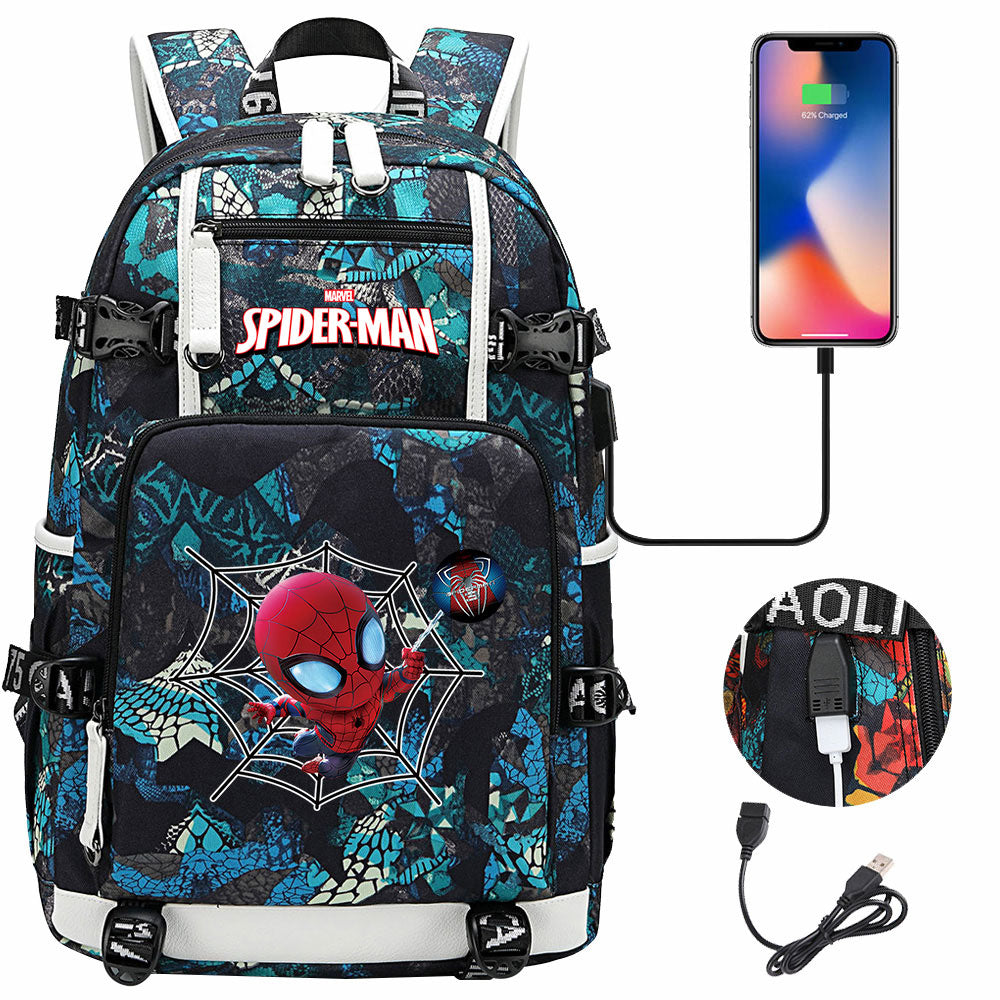 Spiderman Superhero Gwen Miles Morales  USB Charging Backpack School NoteBook Laptop Travel Bags