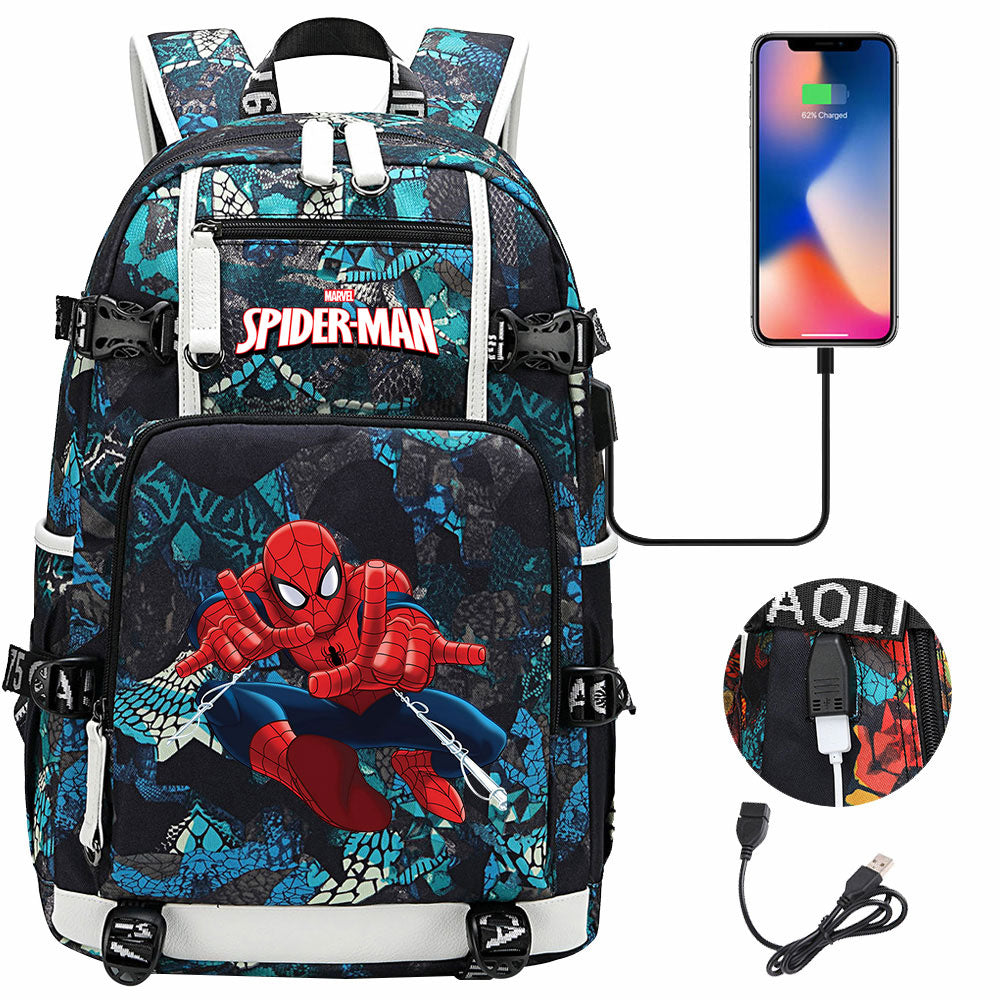 Spiderman Superhero Gwen Miles Morales  USB Charging Backpack School NoteBook Laptop Travel Bags