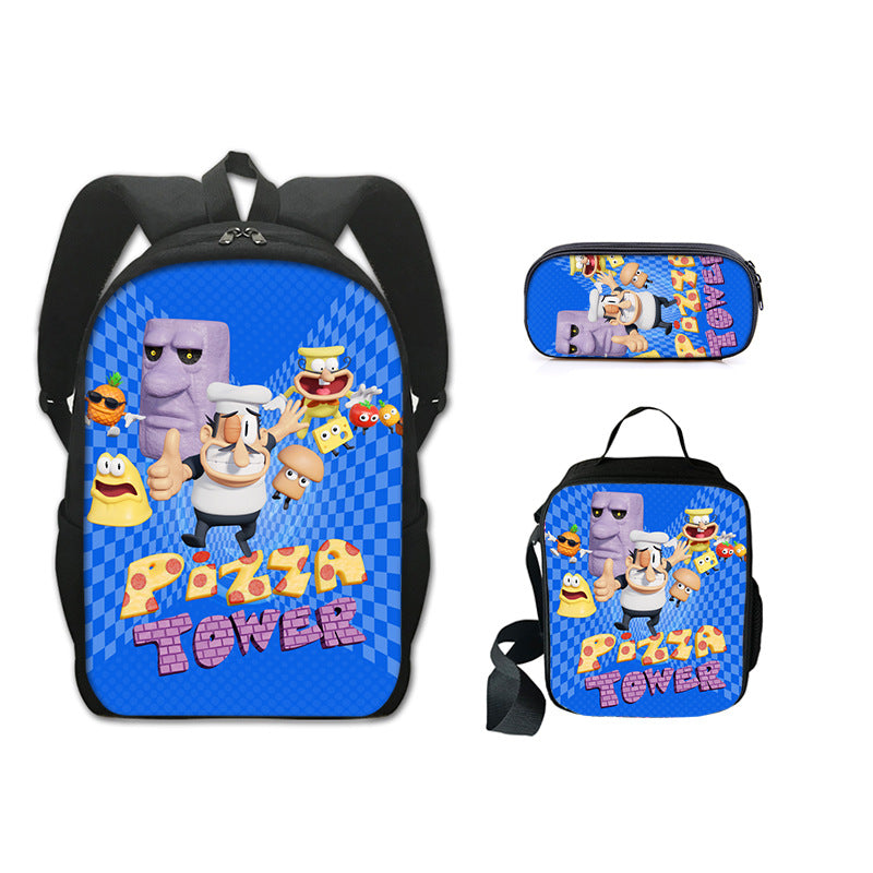 Pizza Tower Schoolbag Backpack Lunch Bag Pencil Case 3pcs Set Gift for Kids Students