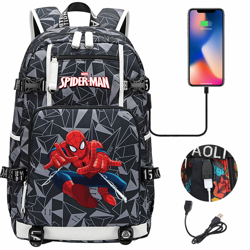 Spiderman Superhero Gwen Miles Morales  USB Charging Backpack School NoteBook Laptop Travel Bags