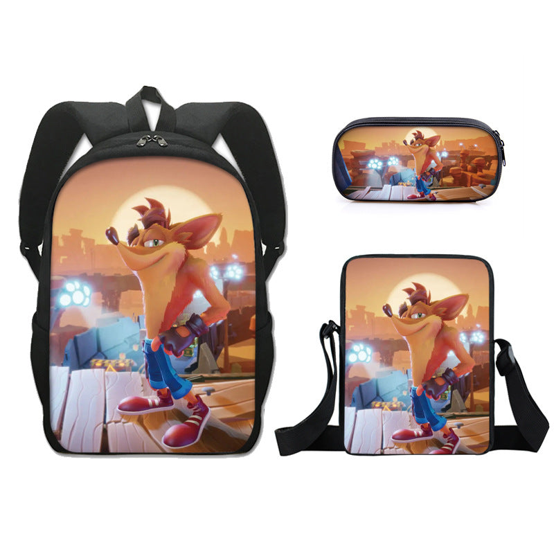 Crash Bandicoot Schoolbag Backpack Lunch Bag Pencil Case Set Gift for Kids Students