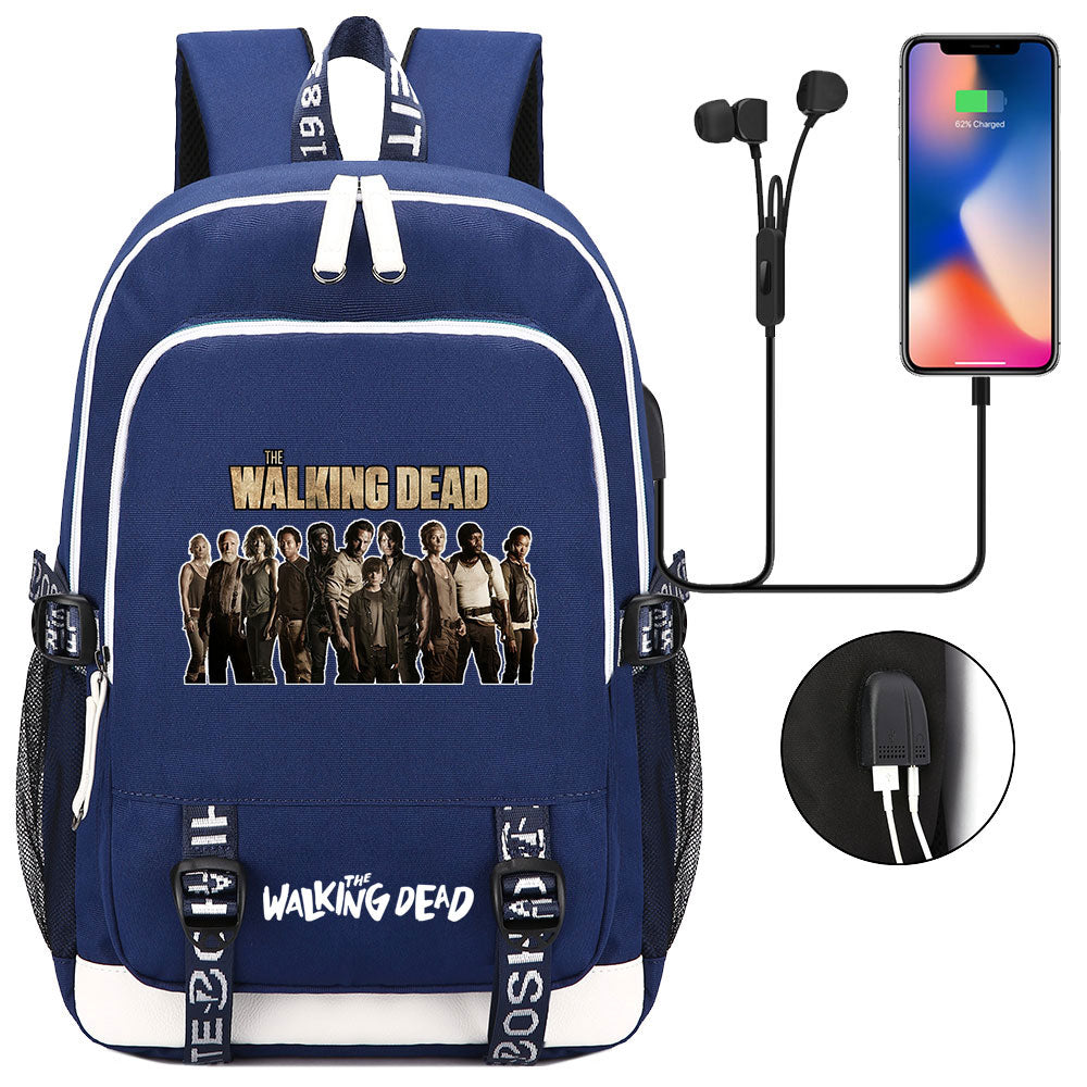 The Walking Dead USB Charging Backpack School Note Book Laptop Travel Bags