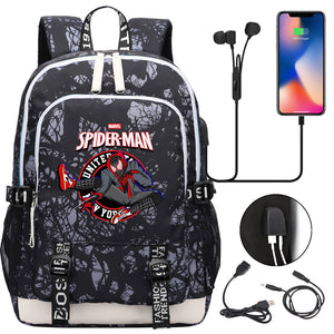 Spiderman Into the Spider Verse Miles Morales  USB Charging Backpack School Note Book Laptop Travel Bags