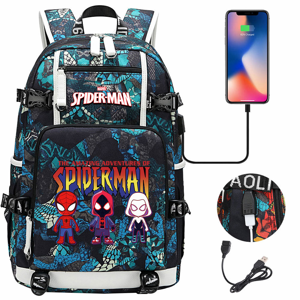 Spiderman Gwen Miles Morales  USB Charging Backpack School NoteBook Laptop Travel Bags