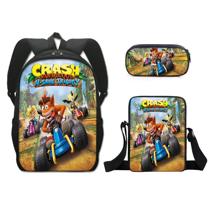Crash Bandicoot Schoolbag Backpack Lunch Bag Pencil Case Set Gift for Kids Students