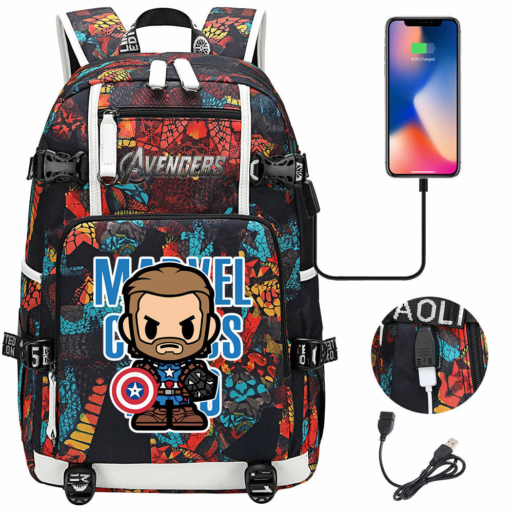 Avengers Superhero Iron Man Captain America Spiderman Hulk Thor Thanos USB Charging Backpack School NoteBook Laptop Travel Bags