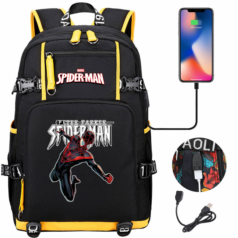 Spiderman Gwen Miles Morales  USB Charging Backpack School NoteBook Laptop Travel Bags
