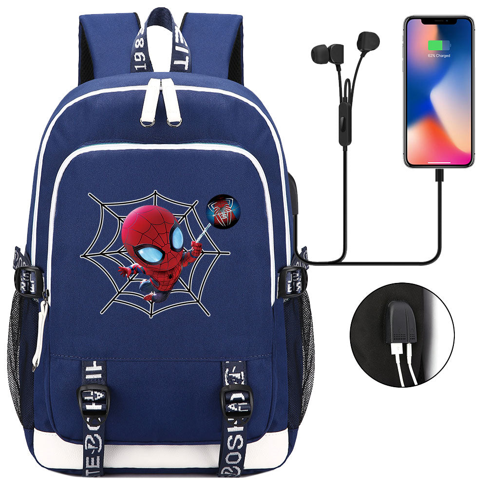 Spiderman Superhero USB Charging Backpack School Note Book Laptop Travel Bags