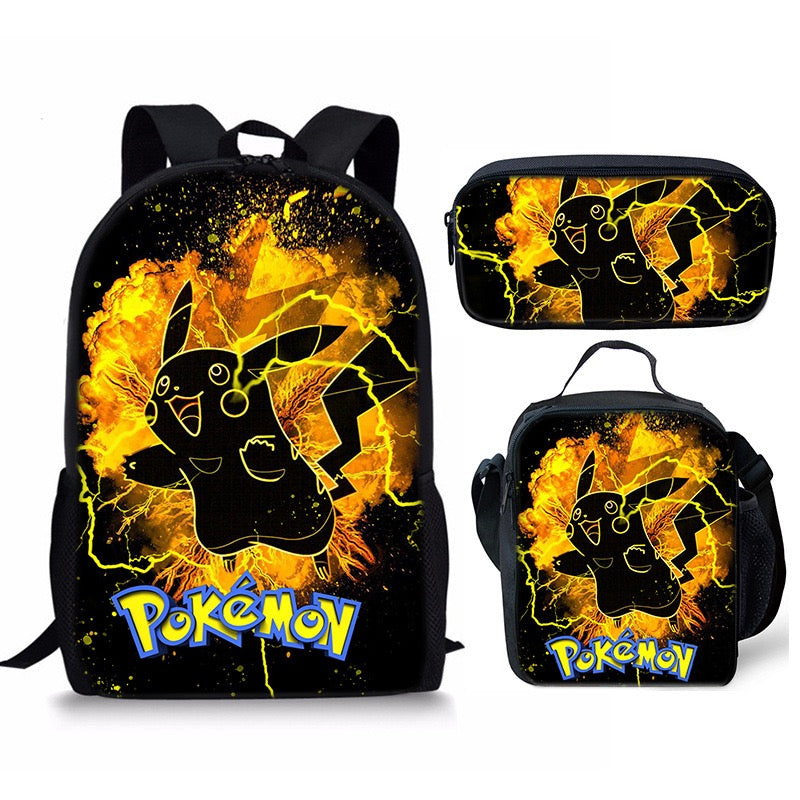 Pikachu Schoolbag Backpack Lunch Bag Pencil Case 3pcs Set Gift for Kids Students