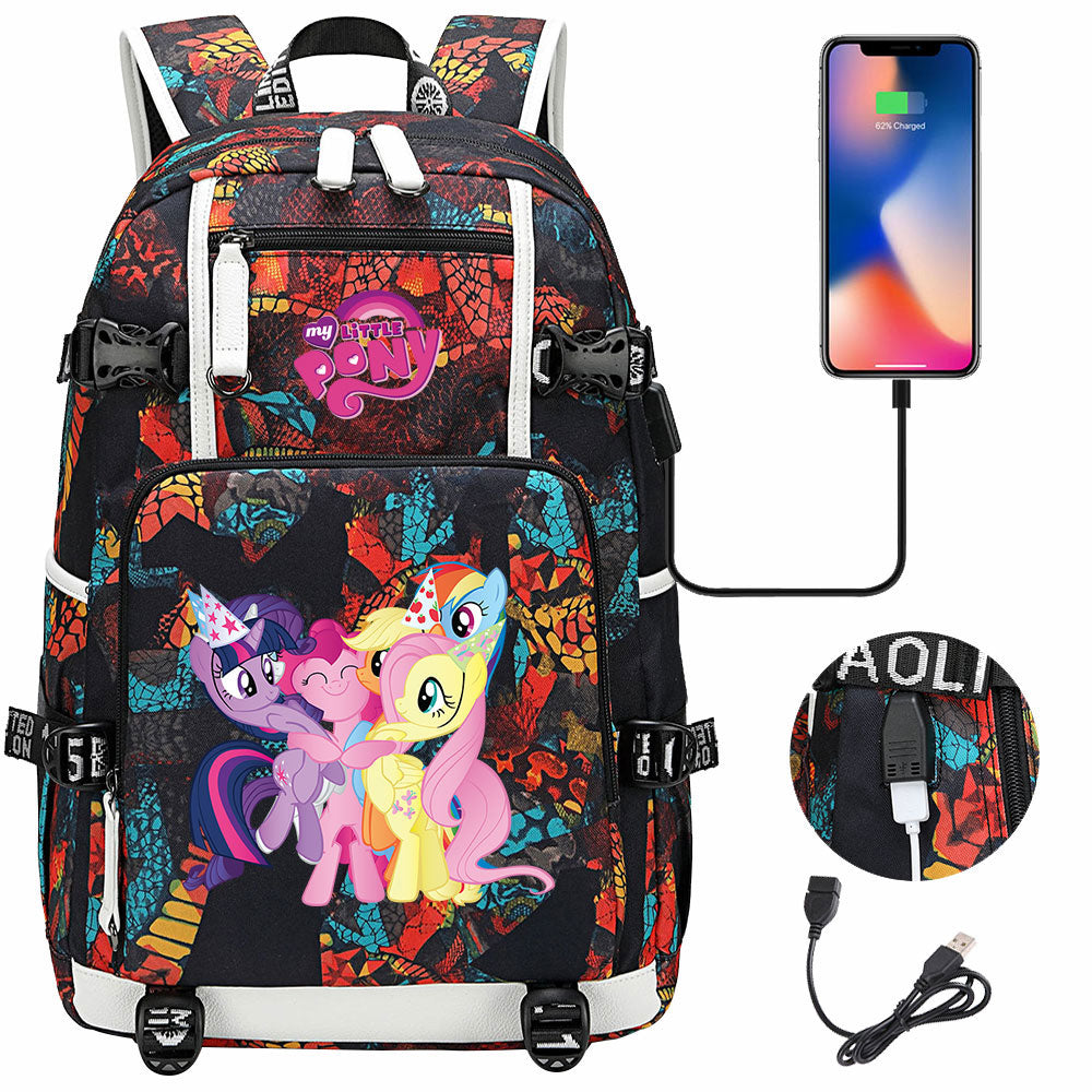 My Little Pony USB Charging Backpack School NoteBook Laptop Travel Bags