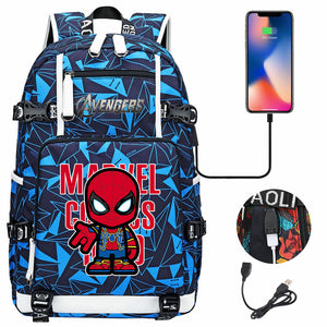 Avengers Superhero Iron Man Captain America Spiderman Hulk Thor Thanos USB Charging Backpack School NoteBook Laptop Travel Bags