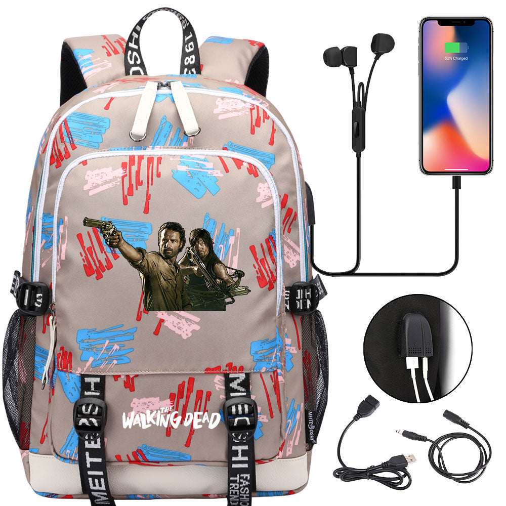 The Walking Dead USB Charging Backpack School Note Book Laptop Travel Bags