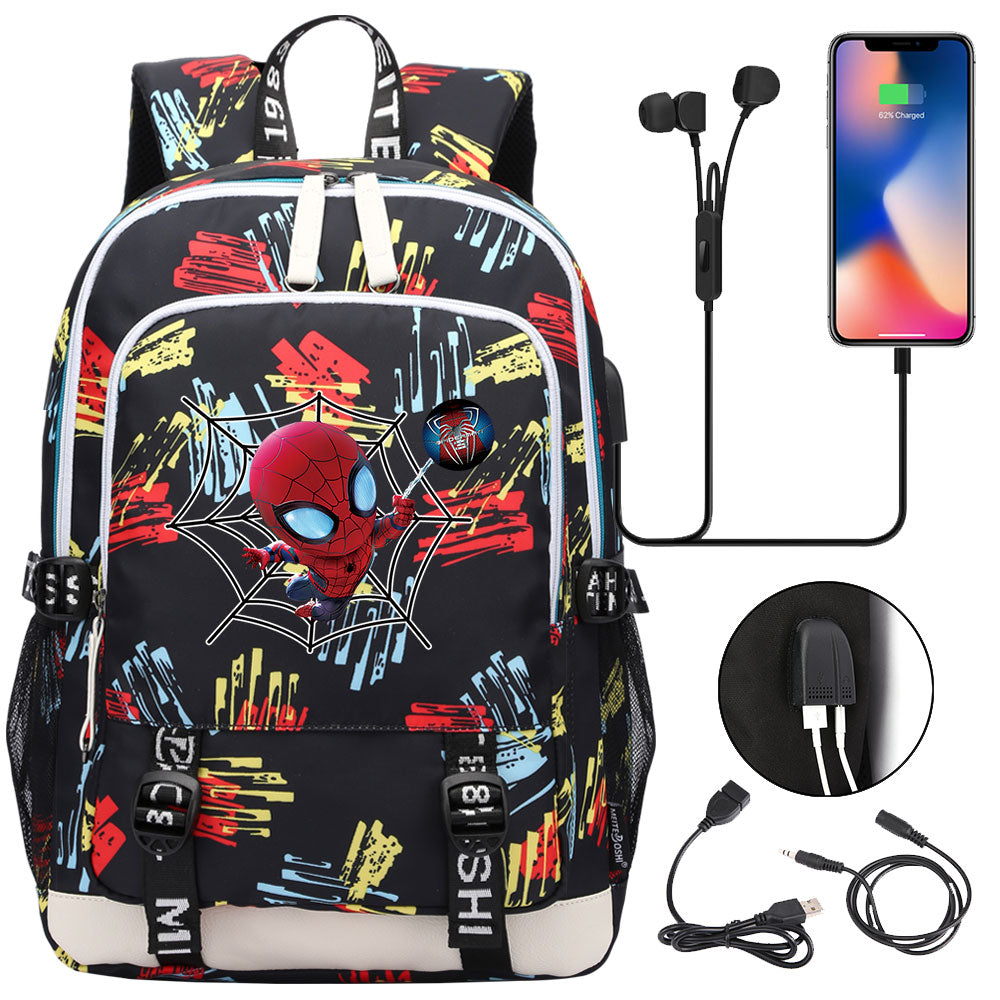 Spiderman Superhero USB Charging Backpack School Note Book Laptop Travel Bags
