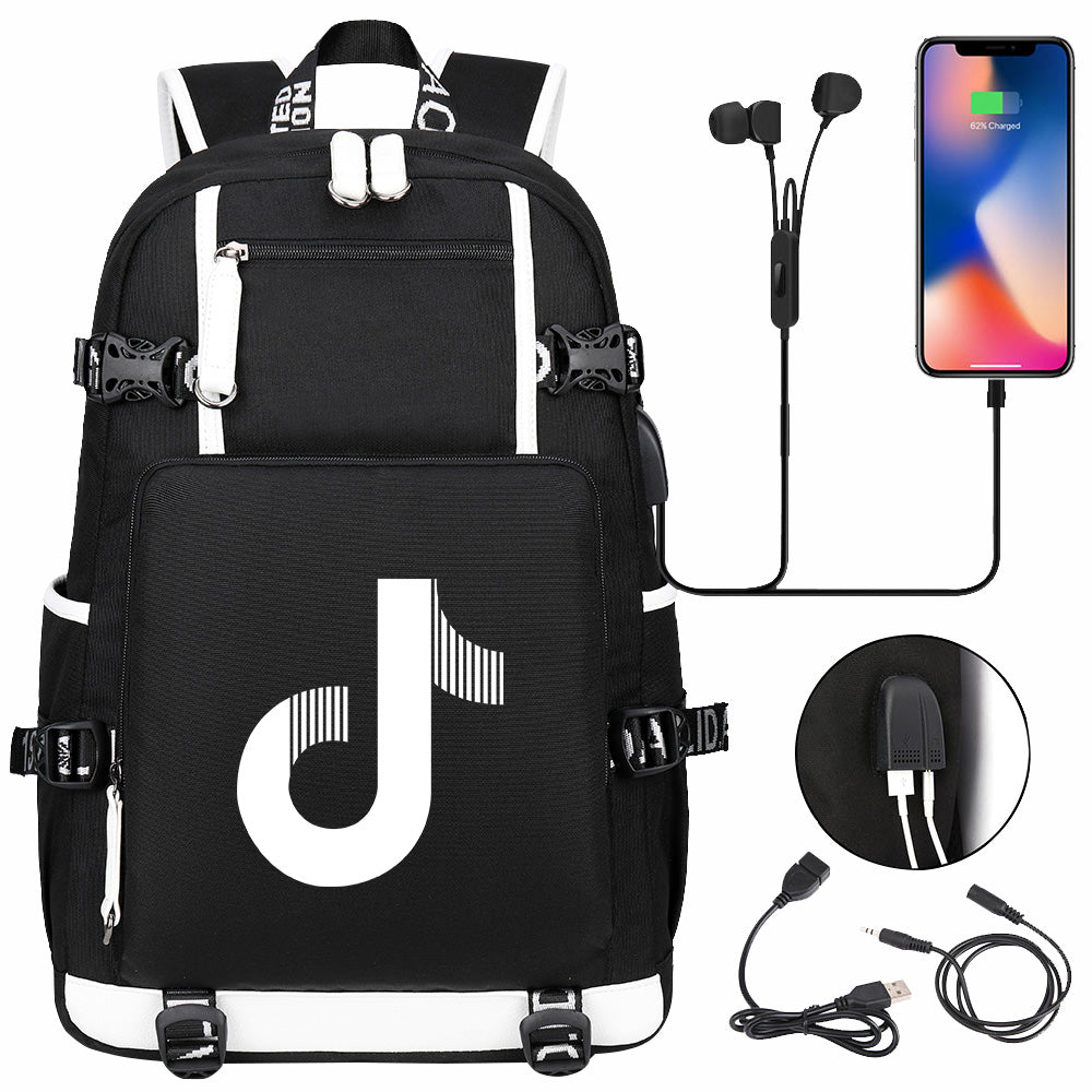 Tik Tok #4 USB Charging Backpack School NoteBook Laptop Travel Bags