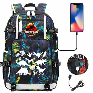 Jurassic World USB Charging Backpack School NoteBook Laptop Travel Bags