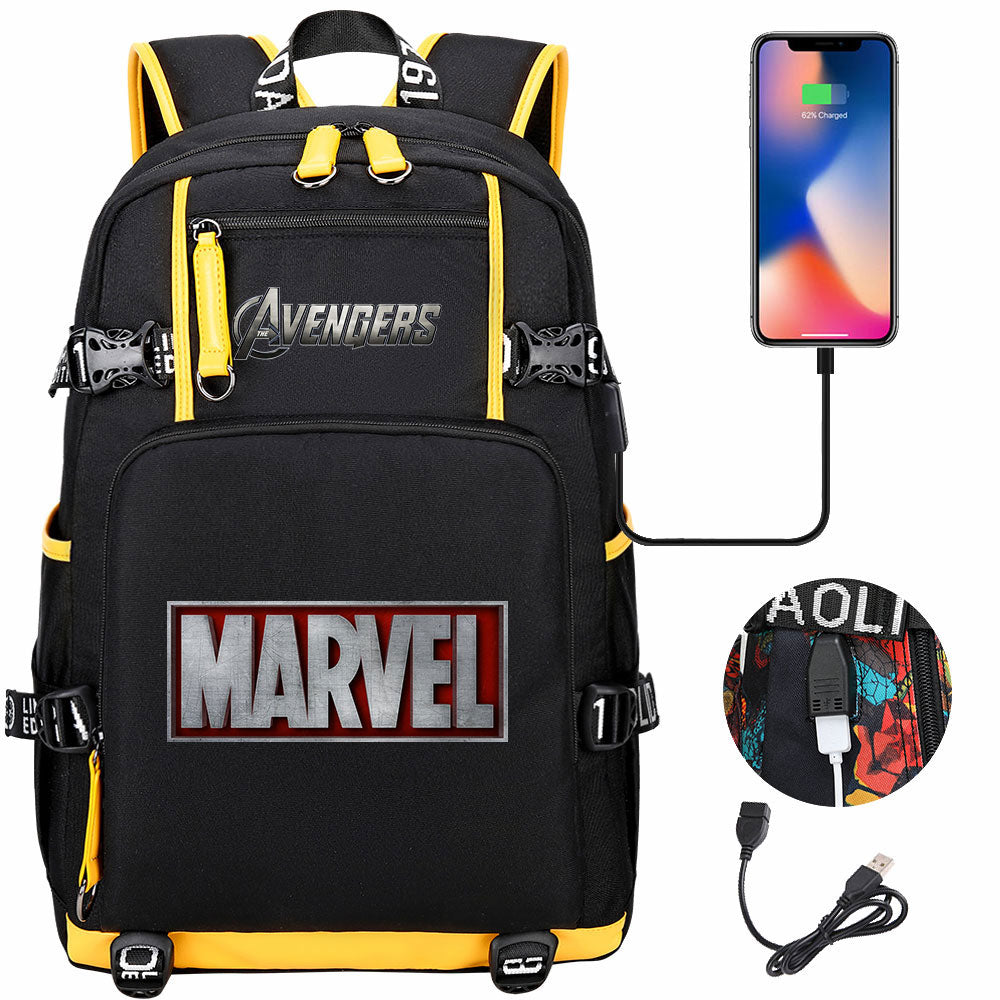 Avengers Superhero USB Charging Backpack School NoteBook Laptop Travel Bags