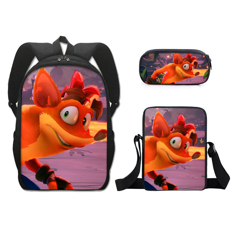 Crash Bandicoot Schoolbag Backpack Lunch Bag Pencil Case Set Gift for Kids Students