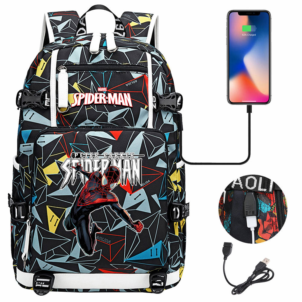 Spiderman Gwen Miles Morales  USB Charging Backpack School NoteBook Laptop Travel Bags