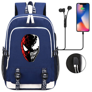 Spiderman Venom Superhero USB Charging Backpack School Note Book Laptop Travel Bags