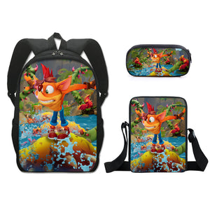 Crash Bandicoot Schoolbag Backpack Lunch Bag Pencil Case Set Gift for Kids Students