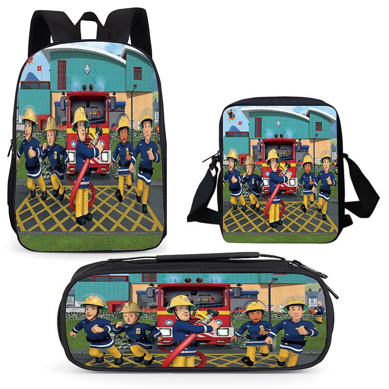 Fireman Sam Schoolbag Backpack Lunch Bag Pencil Case Set Gift for Kids Students