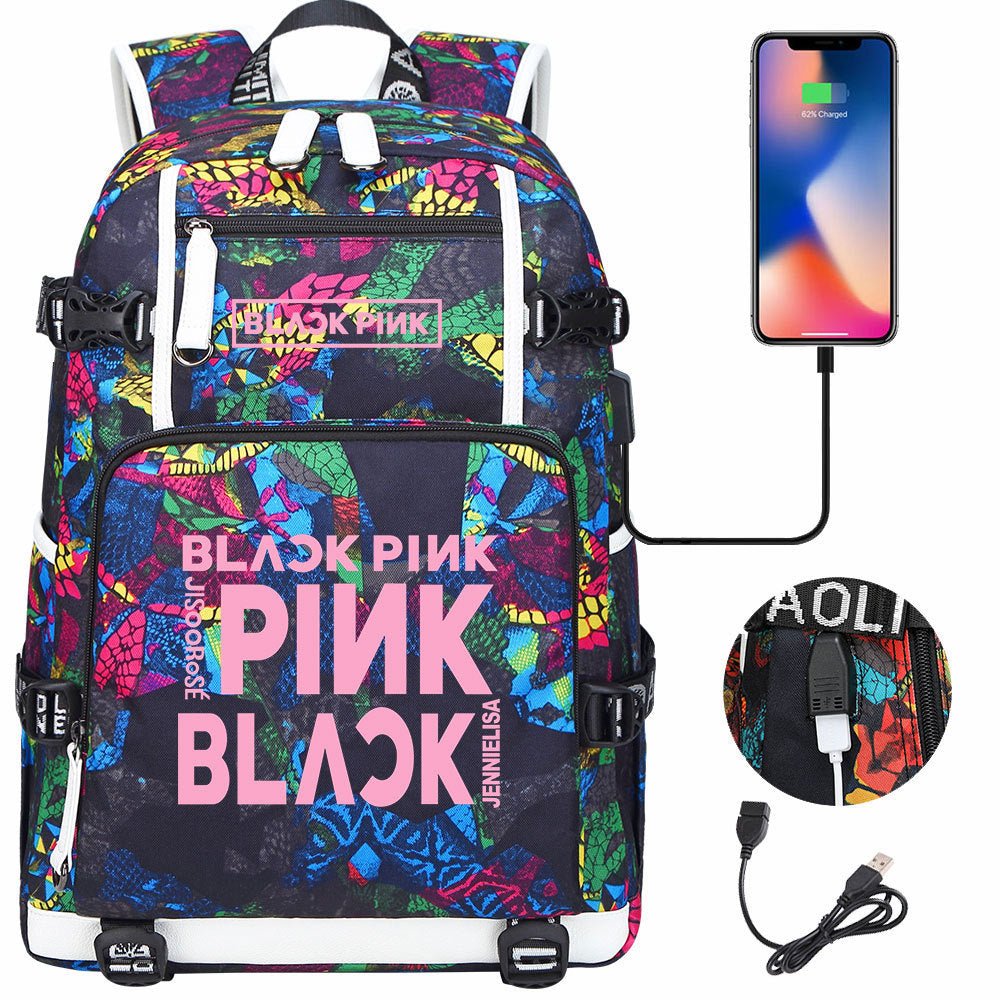 Kpop Blackpink USB Charging Backpack School NoteBook Laptop Travel Bags