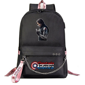Winter Soldier Superhero Shool Bag Backpack USB Charging Students Notebook Bag for Kids Gifts