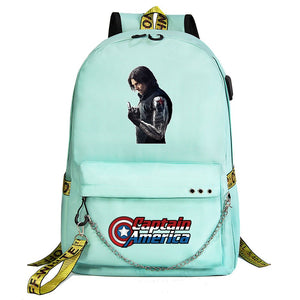 Winter Soldier Superhero Shool Bag Backpack USB Charging Students Notebook Bag for Kids Gifts