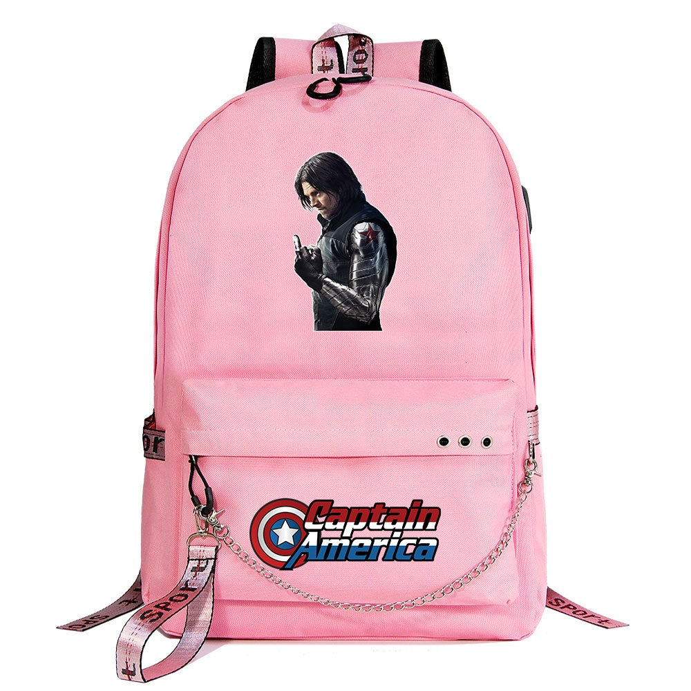 Winter Soldier Superhero Shool Bag Backpack USB Charging Students Notebook Bag for Kids Gifts