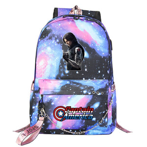 Winter Soldier Superhero Shool Bag Backpack USB Charging Students Notebook Bag for Kids Gifts