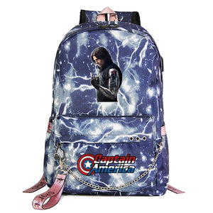 Winter Soldier Superhero Shool Bag Backpack USB Charging Students Notebook Bag for Kids Gifts