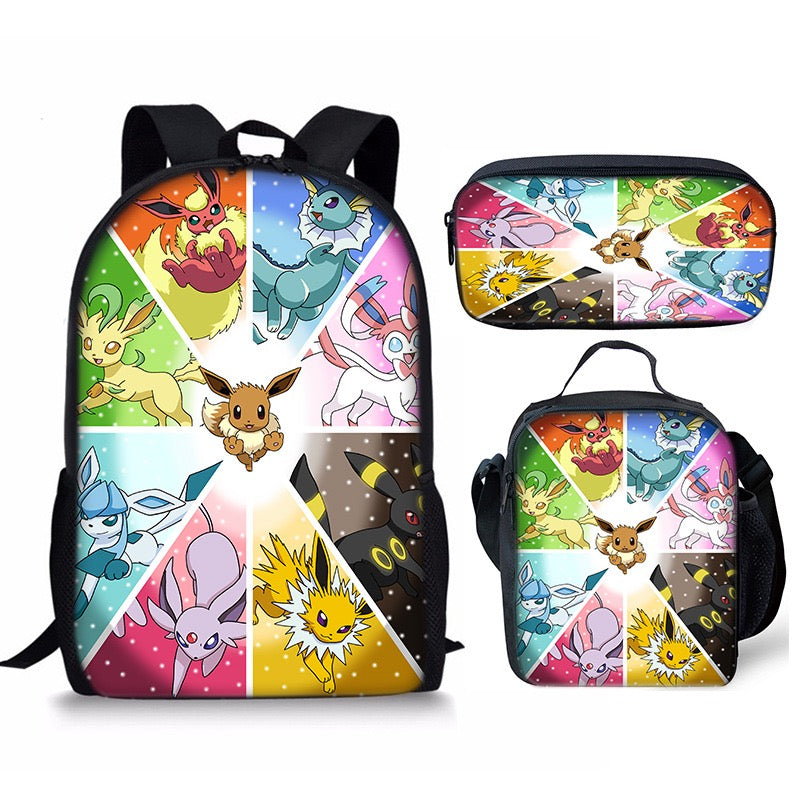 Pikachu Schoolbag Backpack Lunch Bag Pencil Case 3pcs Set Gift for Kids Students