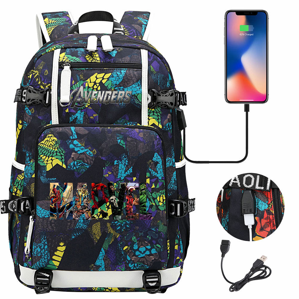 Avengers Superhero USB Charging Backpack School NoteBook Laptop Travel Bags