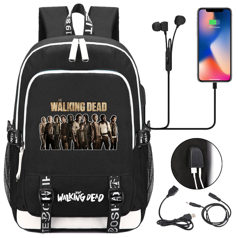 The Walking Dead USB Charging Backpack School Note Book Laptop Travel Bags