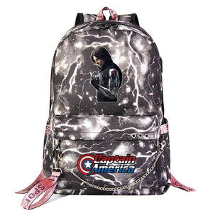 Winter Soldier Superhero Shool Bag Backpack USB Charging Students Notebook Bag for Kids Gifts