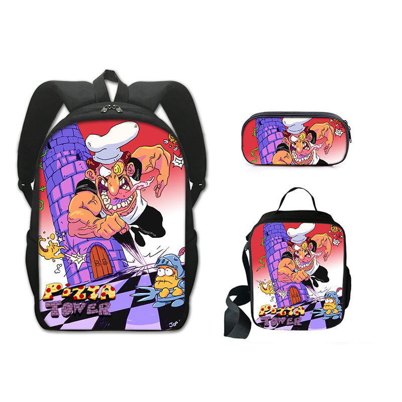Pizza Tower Schoolbag Backpack Lunch Bag Pencil Case 3pcs Set Gift for Kids Students