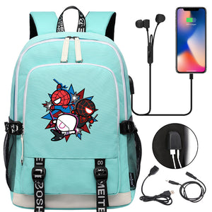 Spiderman Into the Spider Verse Miles Morales  USB Charging Backpack School Note Book Laptop Travel Bags