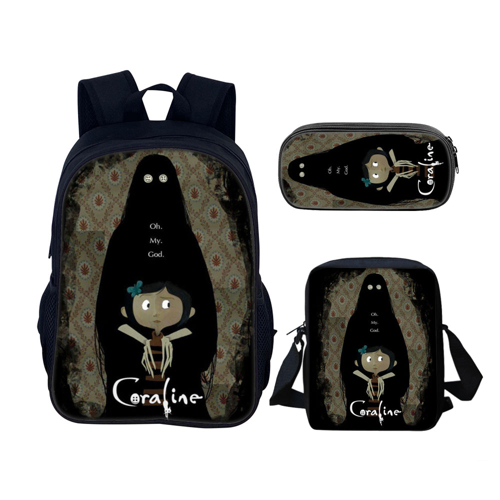 Coraline the Secret Door Schoolbag Backpack Lunch Bag Pencil Case 3pcs Set Gift for Kids Students