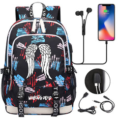 The Walking Dead USB Charging Backpack School Note Book Laptop Travel Bags
