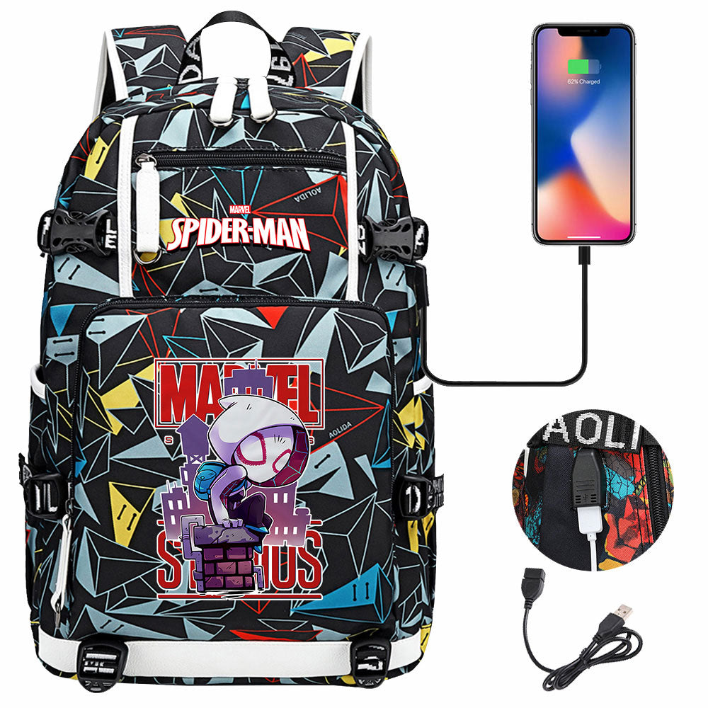 Spiderman Gwen Miles Morales  USB Charging Backpack School NoteBook Laptop Travel Bags
