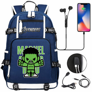 Avengers Superhero Iron Man Captain America Spiderman Hulk Thor Thanos USB Charging Backpack School NoteBook Laptop Travel Bags