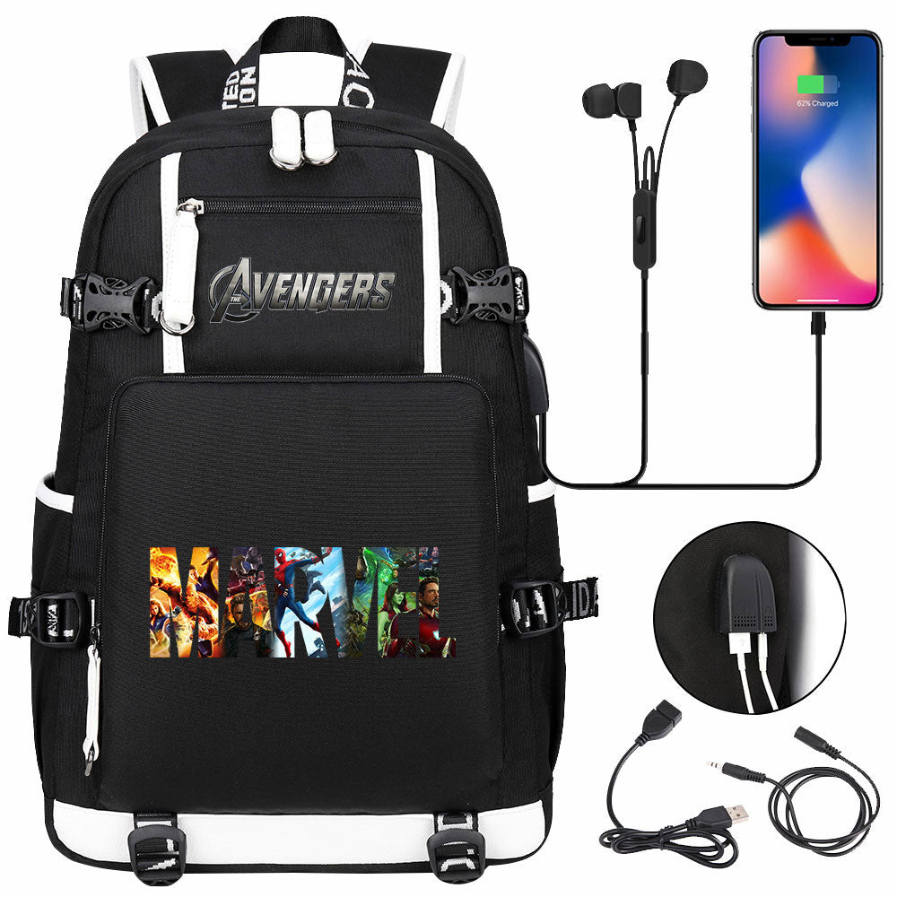 Avengers Superhero USB Charging Backpack School NoteBook Laptop Travel Bags