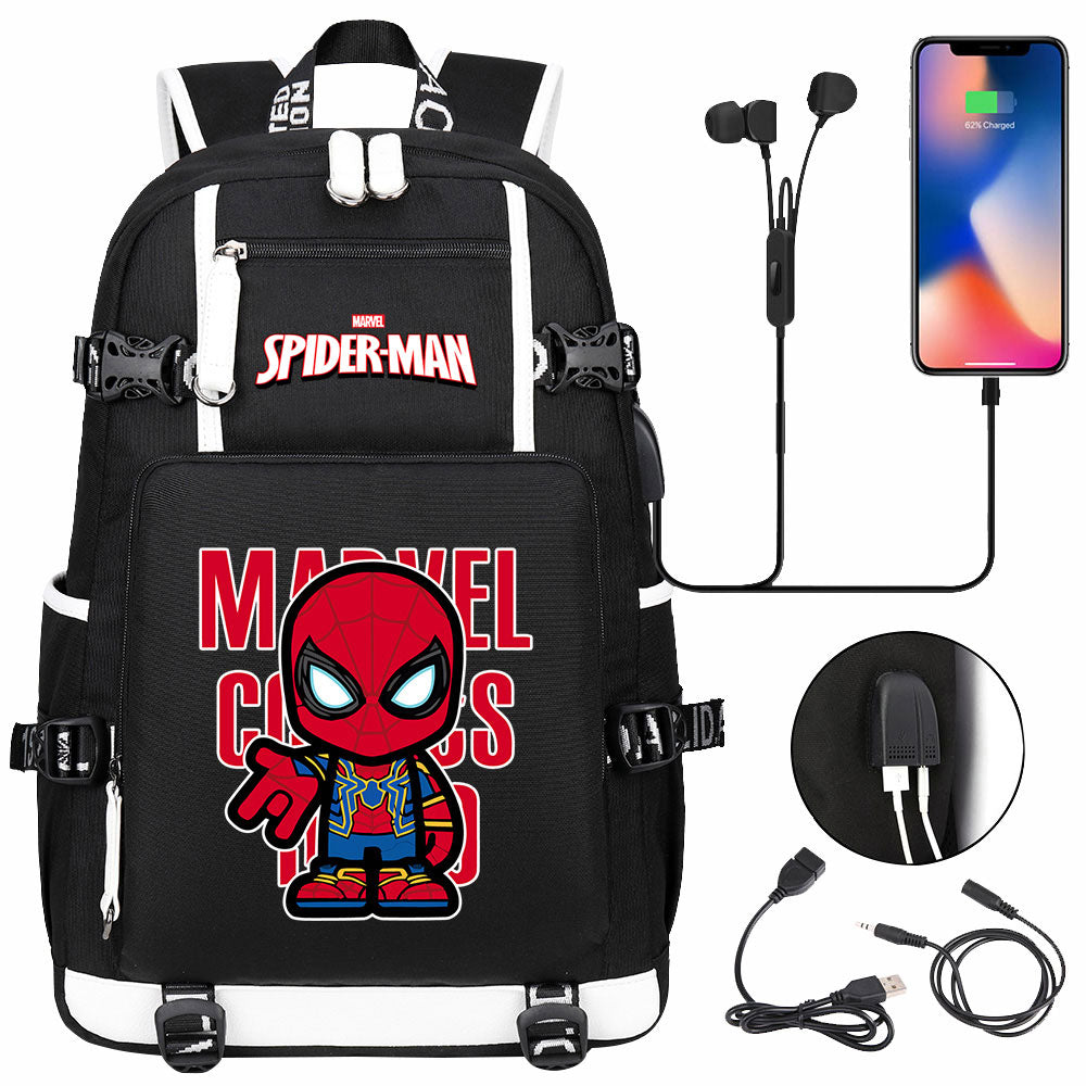 Spiderman Gwen Miles Morales  USB Charging Backpack School NoteBook Laptop Travel Bags